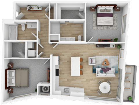 Floor plan for 2 beds, 2 baths, 1118 sqft